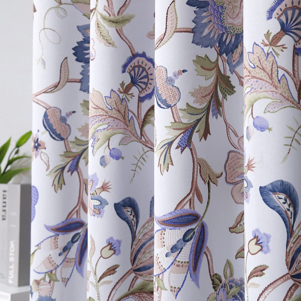 Wistown Blackout Farmhouse Branch Blossom Floral Curtains Grommet Top Room Darkening Drapes for Bedroom, Living Room, Dining Room, Purple, 52 by 63 inch, 1 Panel