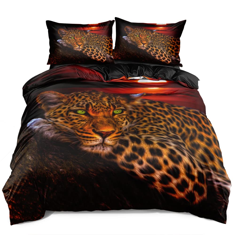 Holiyjog Cheetah Print Bedding Leopard Quilt Cover Sets Brown Linens Bed Pillow Shams King Size Animal Home Textile (King, 002)
