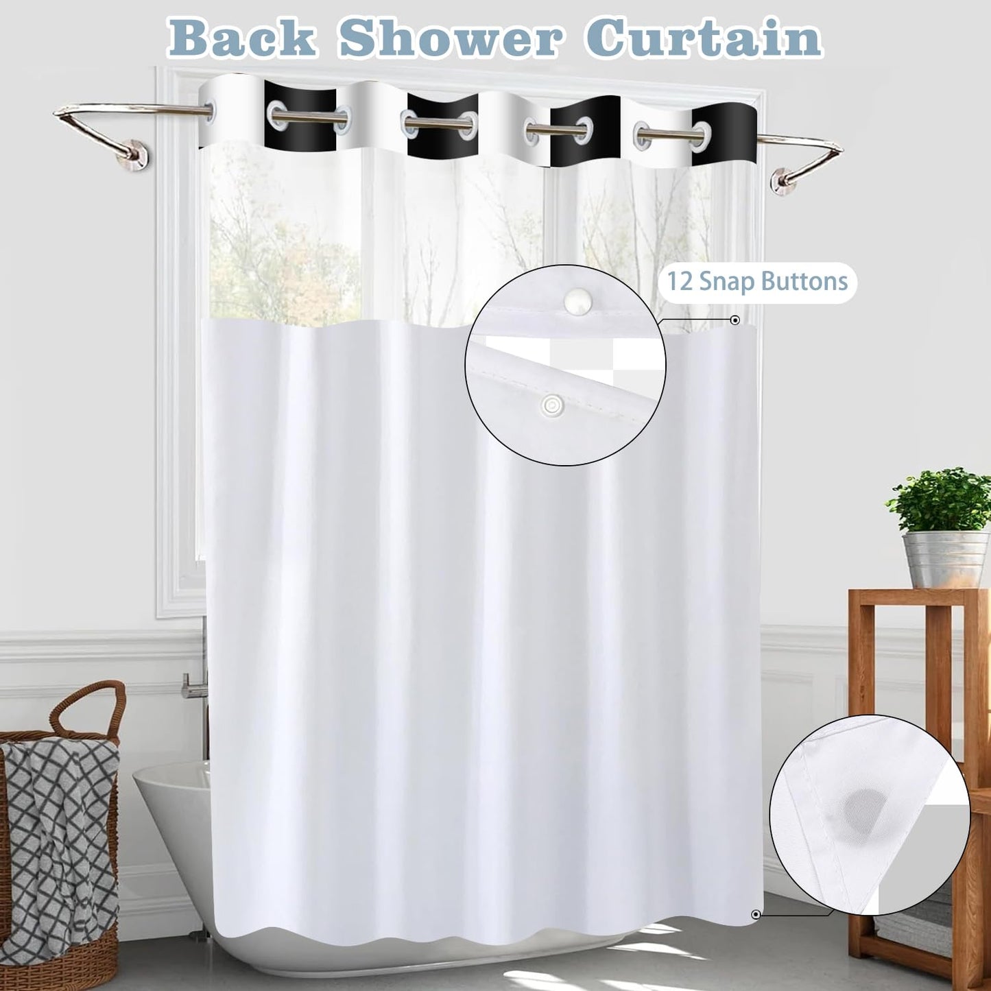 Black and White Checkered No Hook Shower Curtain Modern Aesthetic College Style Buffalo Plaid Checkerboard Block Print Hookless Shower Curtain Set for Hotel Bathroom Shower Room 71x74 Inches