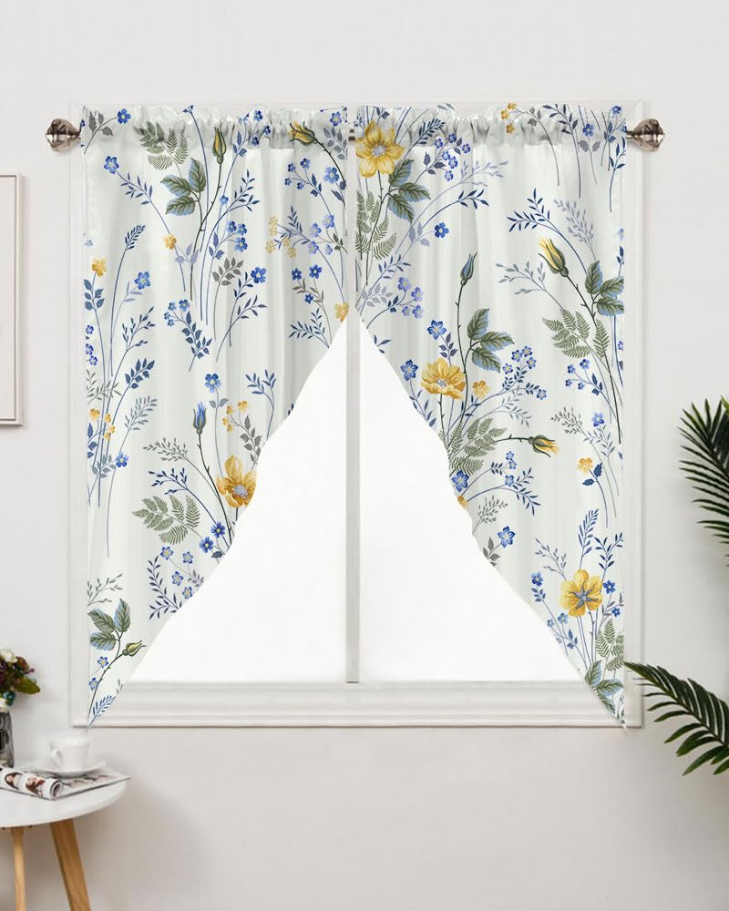 CAPSCEOLL Swag Valances Curtains Floral Leaves Rod Pocket Window Curtains for Kitchen & Bathroom, Farmhouse Decor - 2 Panels 29x36 Inches