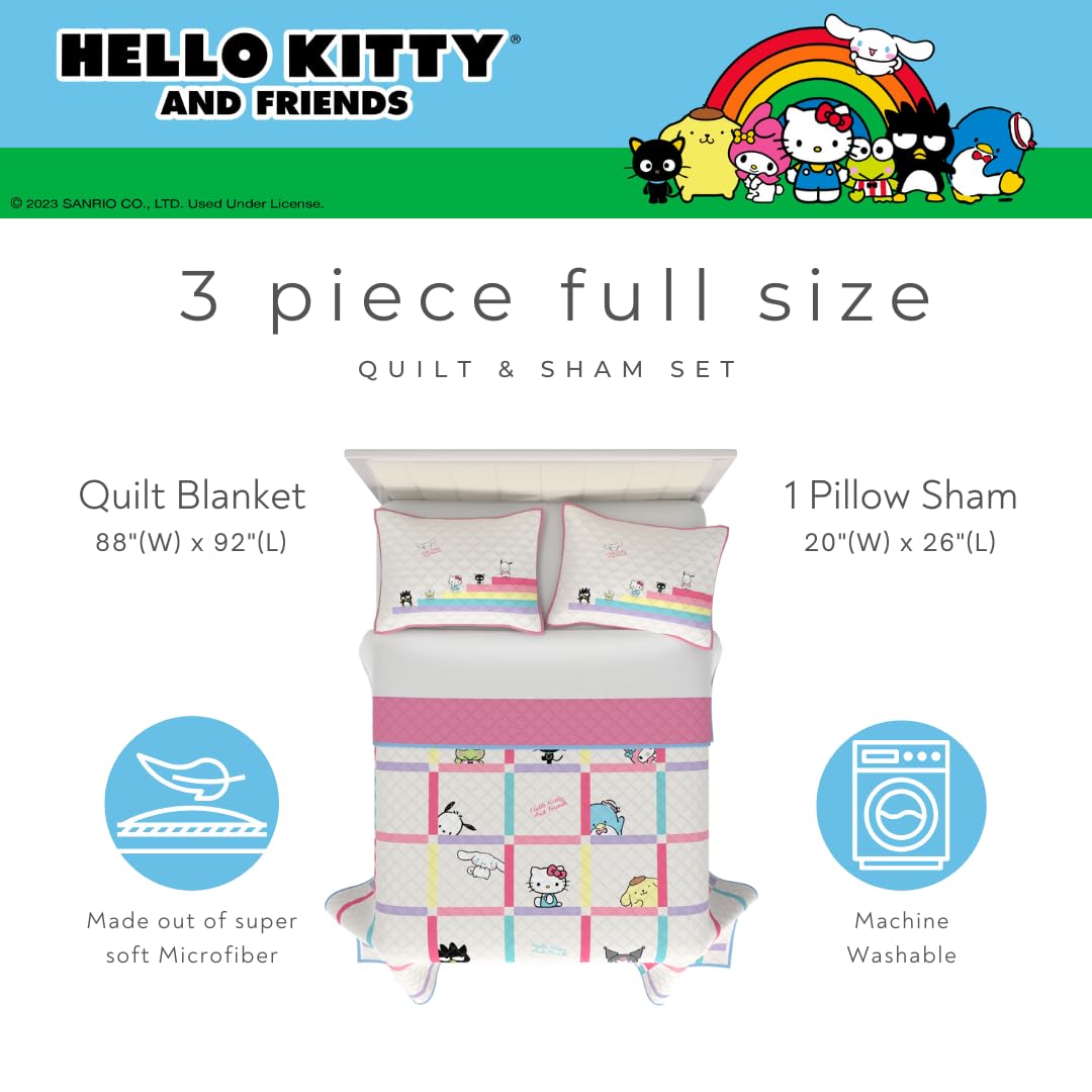Sanrio Hello Kitty & Friends Holiday & Christmas 3 Piece Quilt & Pillow Sham Set, Full Size 88" x 92", (Officially Licensed Product) by Franco