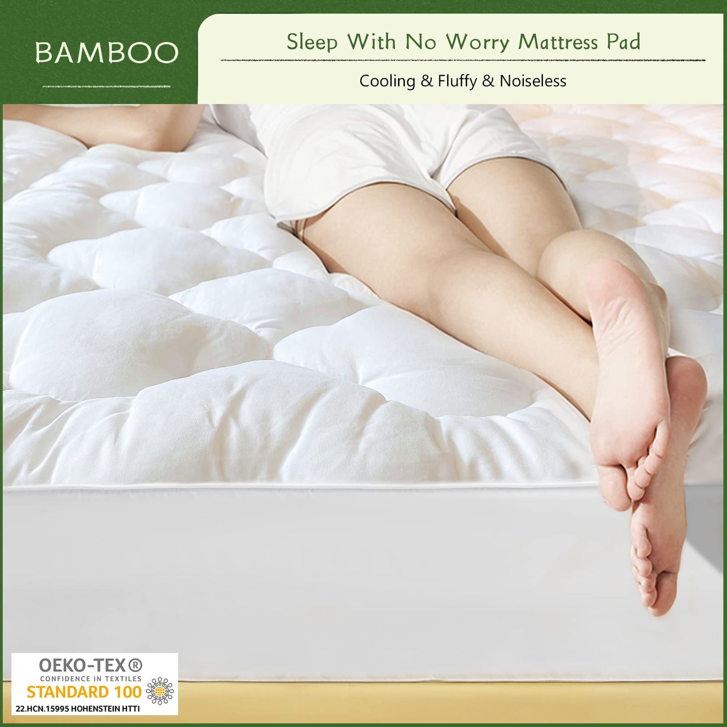 GRT Queen Size Mattress Pad Rayon from Bamboo, Extra Thick Quilted Fitted Mattress Topper with 21 Inches Deep Pocket, Cooling Mattress Pad, Breathable and Noiseless Mattress Cover