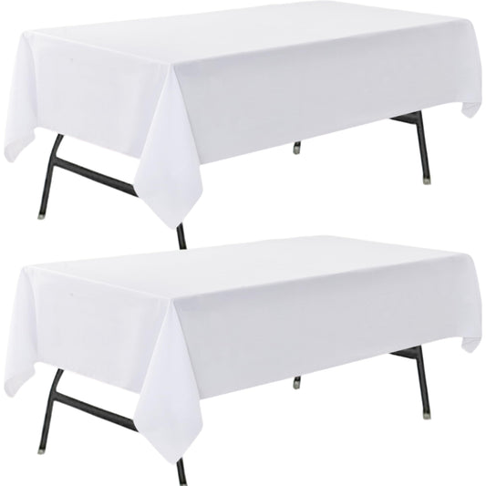 ZarzaaSik 2-Pack 60x102 inch White Table Cloths, Solid Stain and Wrinkle Resistant Oblong Tablecloth, Premium Plain Weave Polyester Fabric Rectangle Table Linen Covers for Hotel, Wedding