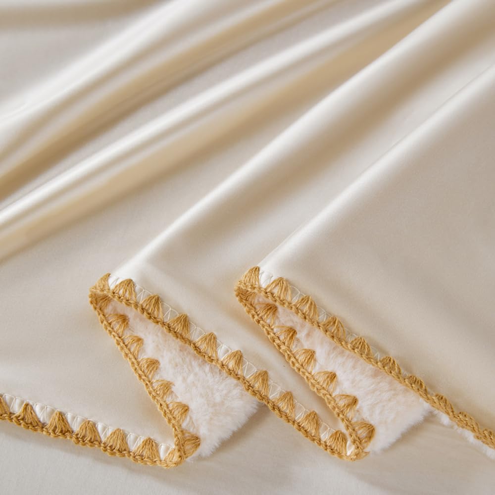 Double-Sided Usable,Ice Silk &Faux Fur Cooling Blanket,Lightweight,Soft Throw Blanket,Ideal for Couch and Bed,Suitable for All Seasons, for Women,Men (Beige&Apricot, 50 * 60)