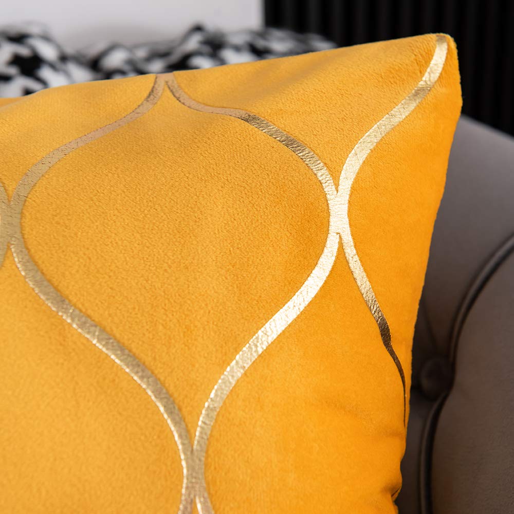DEZENE 26x26 Inch Gold Velvet Euro Sham Pillow Covers: 2 Pack Square Decorative Pillow Cases for Bedroom Sofa Couch Living Room, Yellow