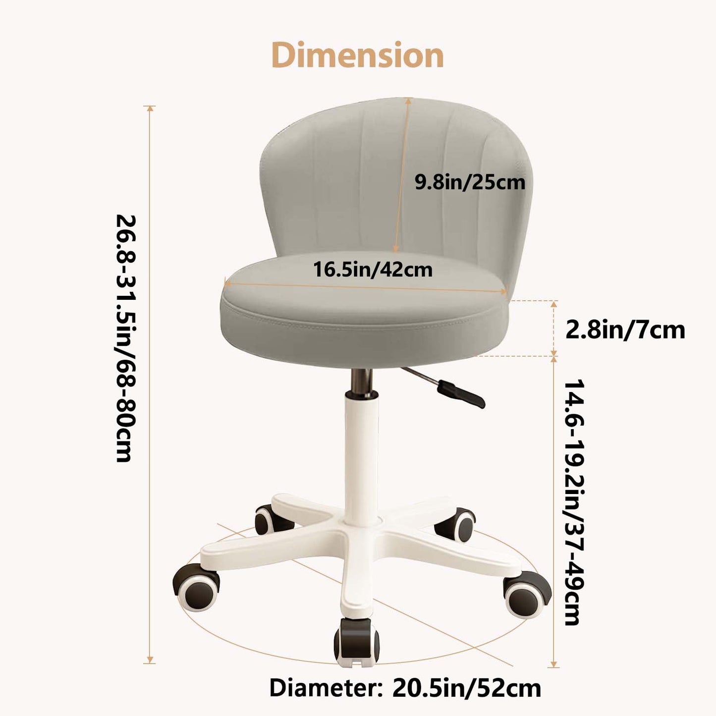 HDHNBA Small Desk Chair Round Rolling Chair with Back PU Leather Height Adjustable Swivel Vanity Work Computer Stool Chair for Home Office Bedroom