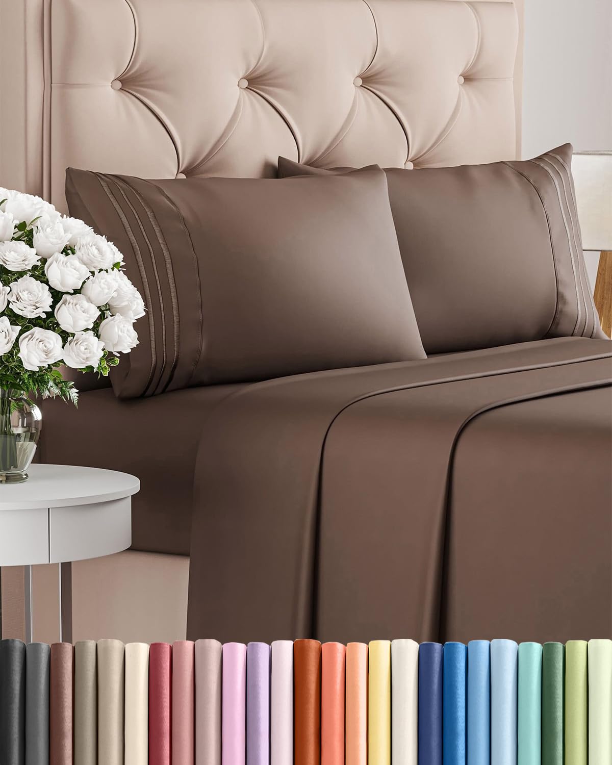 Queen Size 4 Piece Sheet Set - Comfy Breathable & Cooling Sheets - Hotel Luxury Bed Sheets for Women & Men - Deep Pockets, Easy-Fit, Extra Soft and Wrinkle Free Sheets - Brown Oeko-Tex Bed Sheet Set
