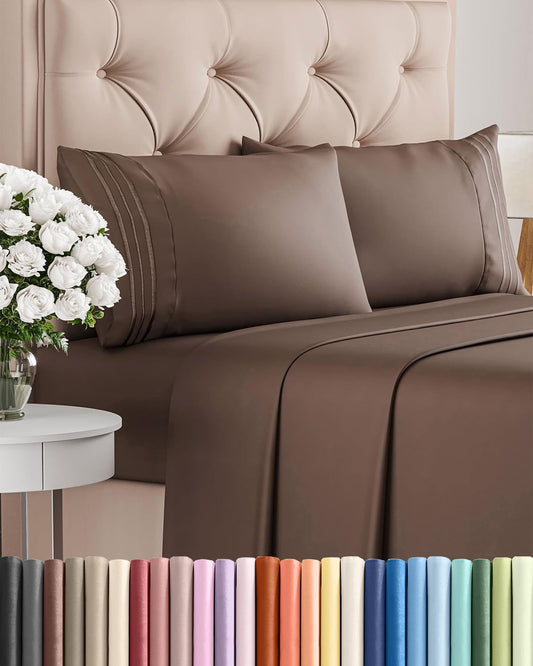 Queen Size 4 Piece Sheet Set - Comfy Breathable & Cooling Sheets - Hotel Luxury Bed Sheets for Women & Men - Deep Pockets, Easy-Fit, Extra Soft and Wrinkle Free Sheets - Brown Oeko-Tex Bed Sheet Set
