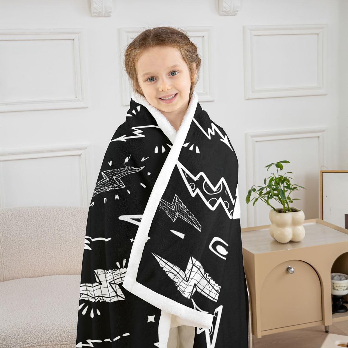 Homewish Lightning Throw Blanket Hand Drawn Doodle Lightning Bolt Bed Throws for Kids Boys Thunderbolts Flannel Fleece Blanket for Couch Sofa Lightweight Fuzzy Blanket, Baby Size (30 x 40 Inches)