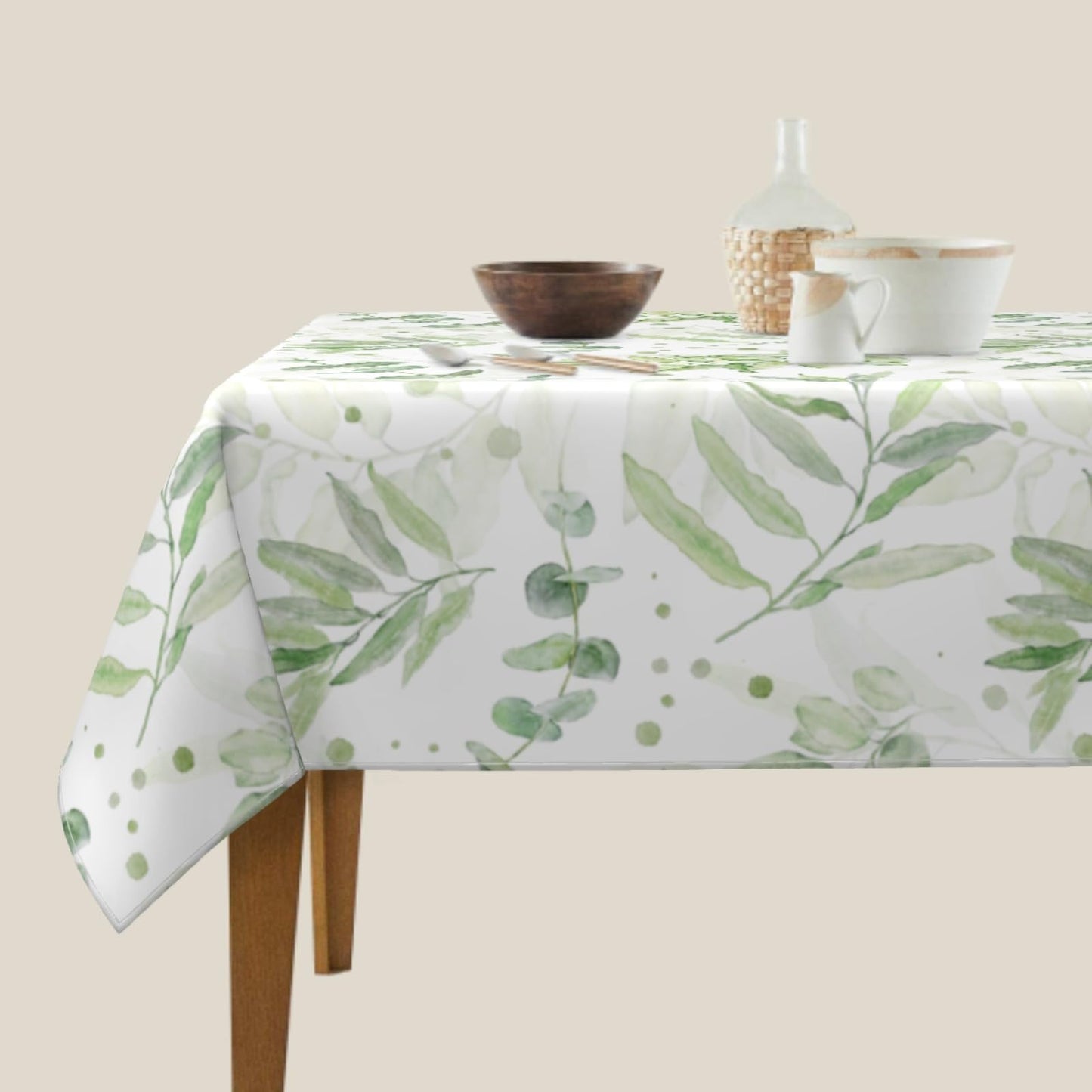 Lvhompro Spring Tablecloth 54×54 Inch Square Eucalyptus Leaf Table Cloth Water-Resistant Spill-Proof Washable Fabric Tablecover for Kitchen Dining Party Picnic Indoor Outdoor