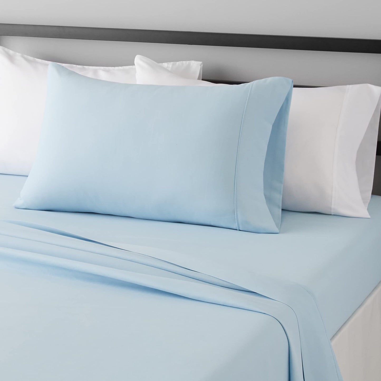 Amazon Basics Lightweight Super Soft Easy Care Wrinkle Free Breathable Brushed Microfiber 3 Piece Bed Sheet Set with 14-Inch Deep Pockets, Twin, Light Blue, Solid