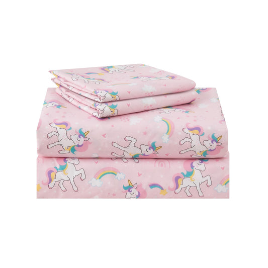 lasoftan Kids Sheet Set Twin Size 3 Pcs, Girls Sheet Set with Pink Unicorn Pattern，Kids Girls Twin Fitted Sheet，Breathable & Silky Soft Microfiber Fitted Sheet
