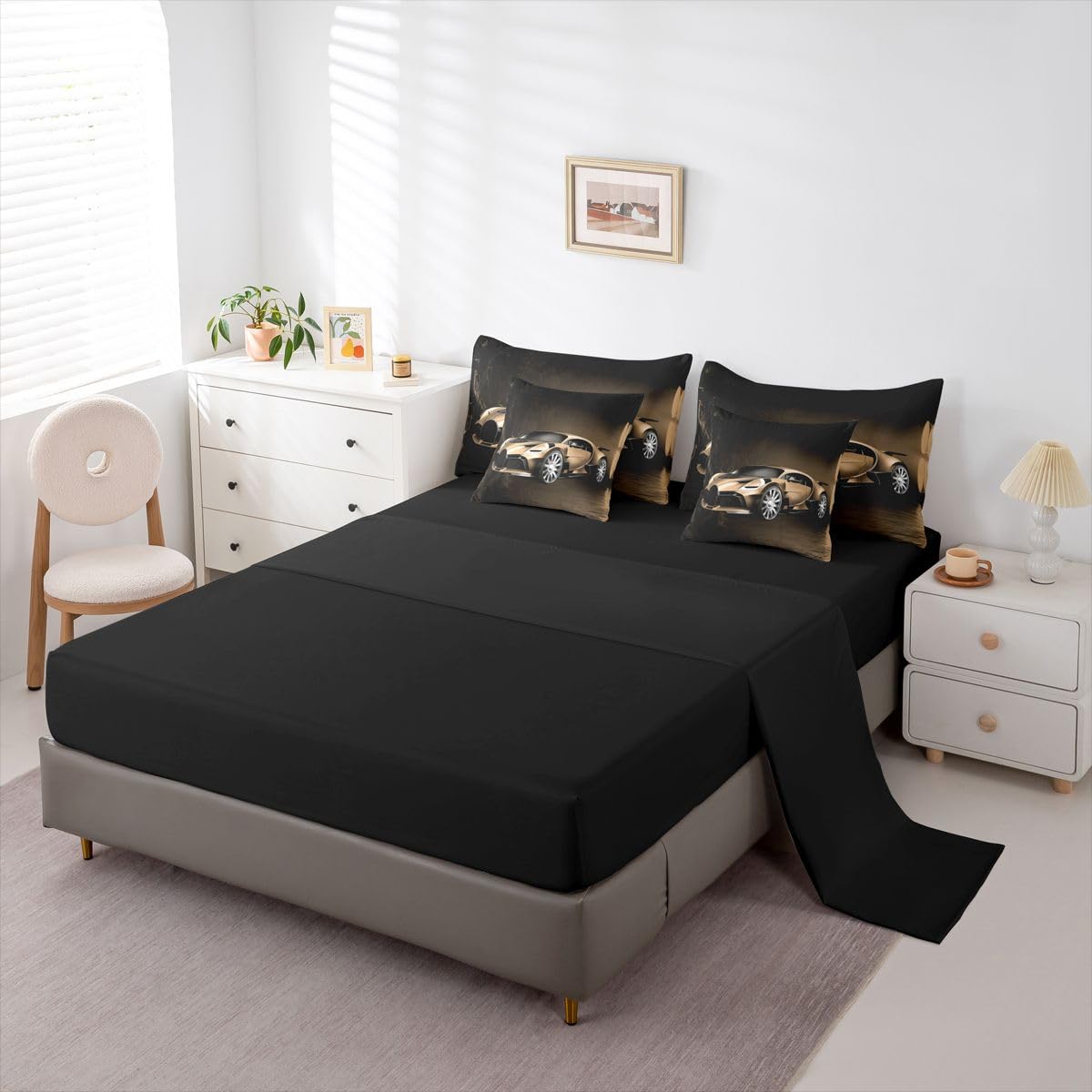 Feelyou Sports Car 7 Piece Bedding Set Brown Race Car Comforter Set with Sheets for Kids Boys Girls Extreme Sports Bed in a Bag Cool Speed Luxury Car Decor Quilt with 2 Pillowcases Full