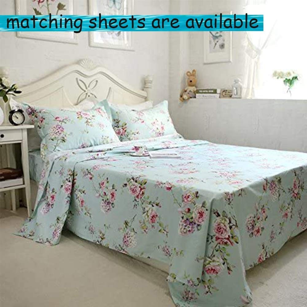 FADFAY Cotton Duvet Cover Set Full Size Blue Floral Bedding Set Super Soft Purple Hydrangea Flower Print Reverse to Striped Zipper Bed Cover French Countryside Girls Bedding 3 Pcs, Full