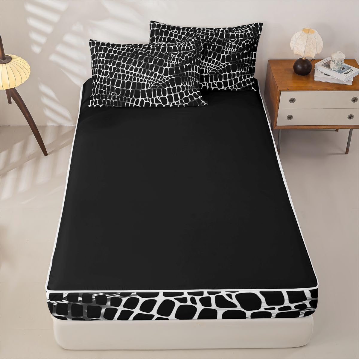 Erosebridal Mysterious Geometric Zipper Bedding Black White Grid Zippable Comforter Set 3D Print Bed in a Bag Full Size Modern Animal Texture Bed Set Room Decor