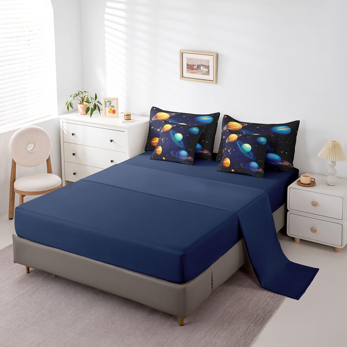Erosebridal Kids Galaxy Bed in A Bag with Sheets Teen Boys Outer Space Planet Bedding Set Solar System Twin Comforter Set 7 Piece Starry Sky Universe Stars Sheet Set with Comforter