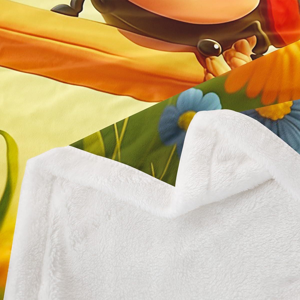 Erosebridal Spring Ladybugs Sherpa Blankets Cartoon Ladybird Reptile Throw Bed Blanket Cute Kawaii Beetles Print Fleece Blankets Spring Garden Flowers Flannel Blanket Throw 50"X60" For Kids Boys Girls