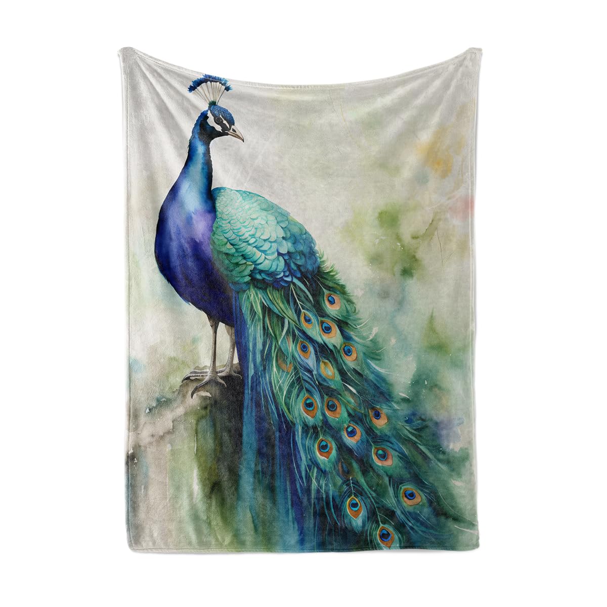 HUNXIAOJ Peacock Throw Blanket for Couch Peacock Themed Decor Animal Print Blanket King Size Soft Warm Flannel for Sofa Bed (50 in x 60 in)