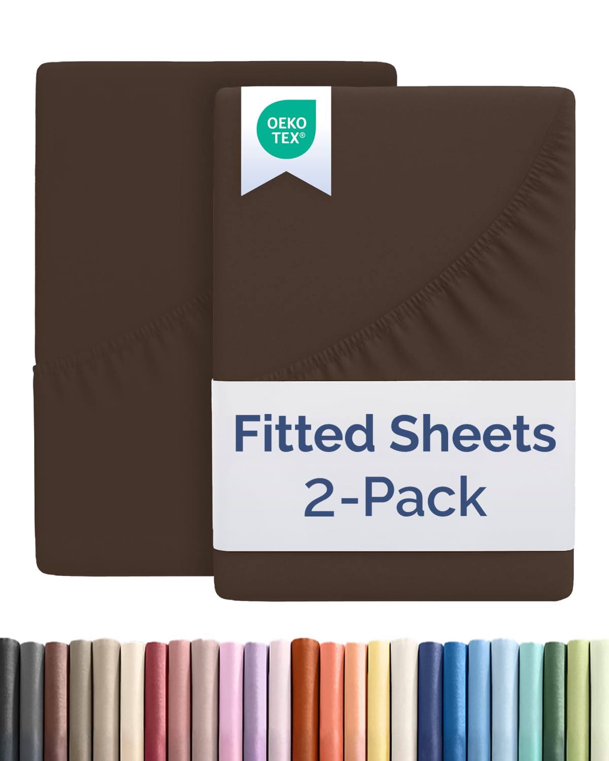 Full Size Fitted Bed Sheet - Pack of 2 Single Fitted Bottom Sheet Only - Fits Mattress Up to 16" Deep Pockets - Extra Soft, Breathable & Cooling - Hotel Quality, Fade, Shrink & Wrinkle Free - Brown