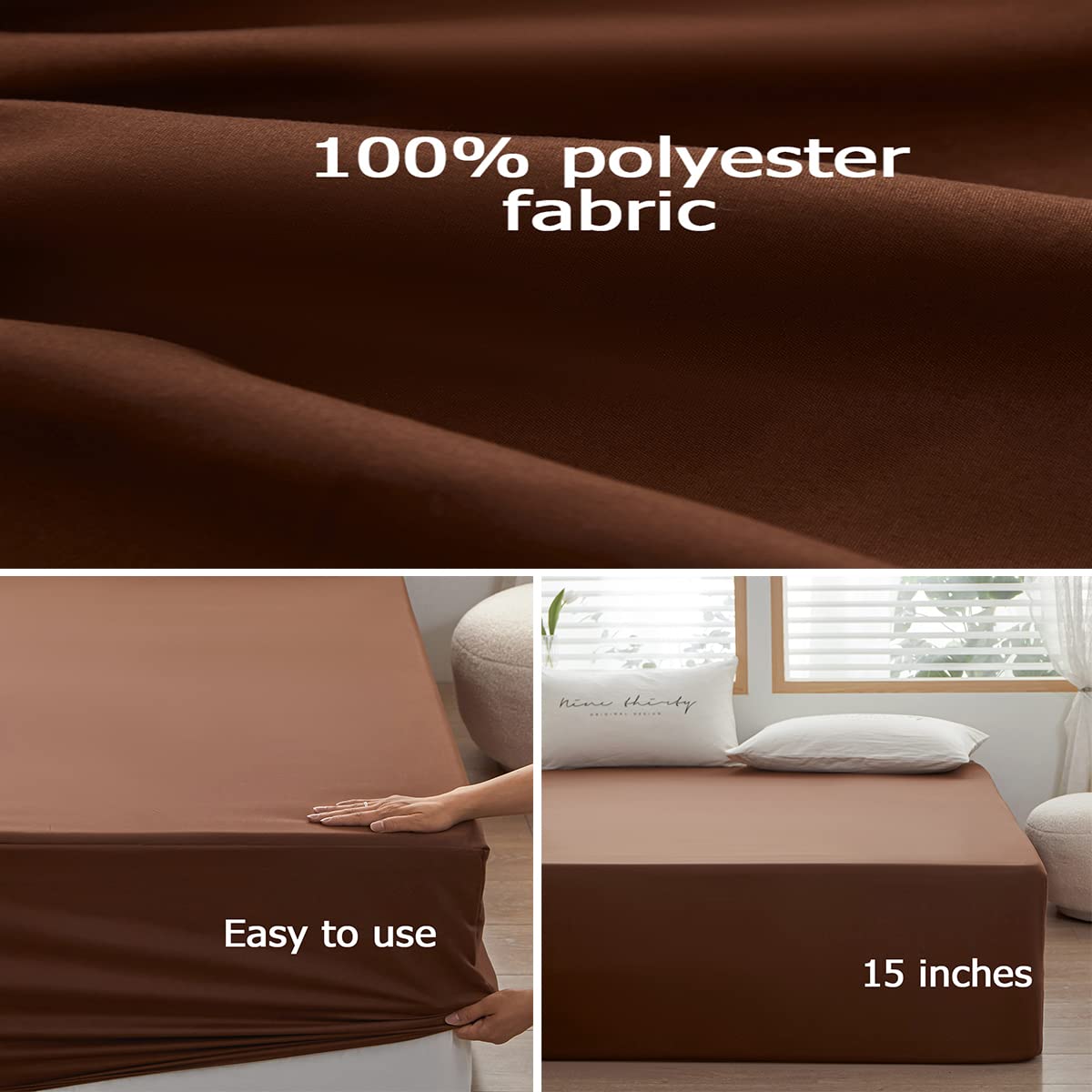 Rushrushlulu Bedding Queen Size Fitted Sheet Only- Bottom Mattress Fitted Sheet-Fits 15inches Deep Mattress Pocket -Soft and Microfibe-Shrinkage and Fade Resistantr-Easy Care-Brown
