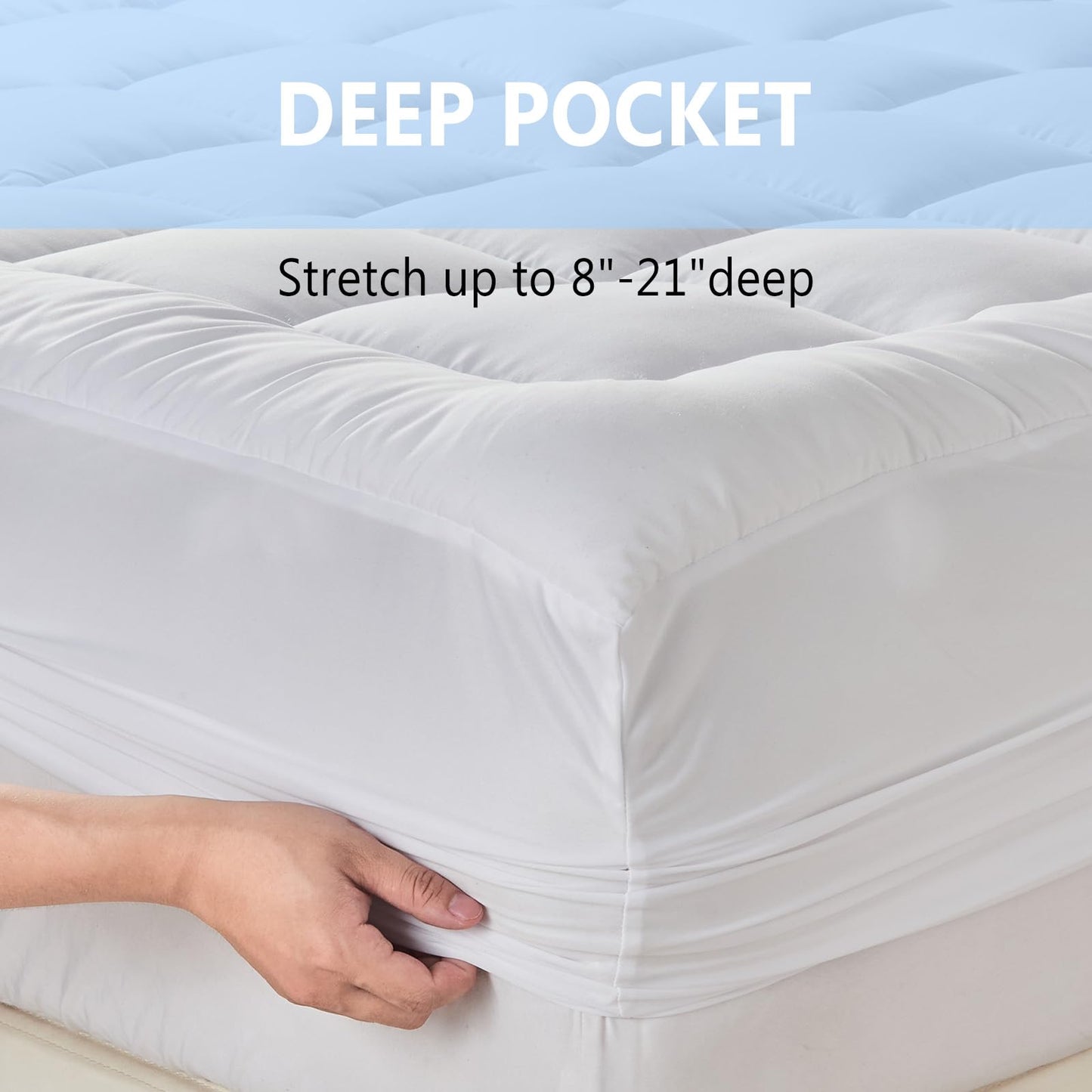bedsmile Mattress Pad Queen Size Topper, Breathable Pillow Top with 8-21" Deep Pocket, Quilted Fitted Mattress Protector, Soft, Washable, Full White