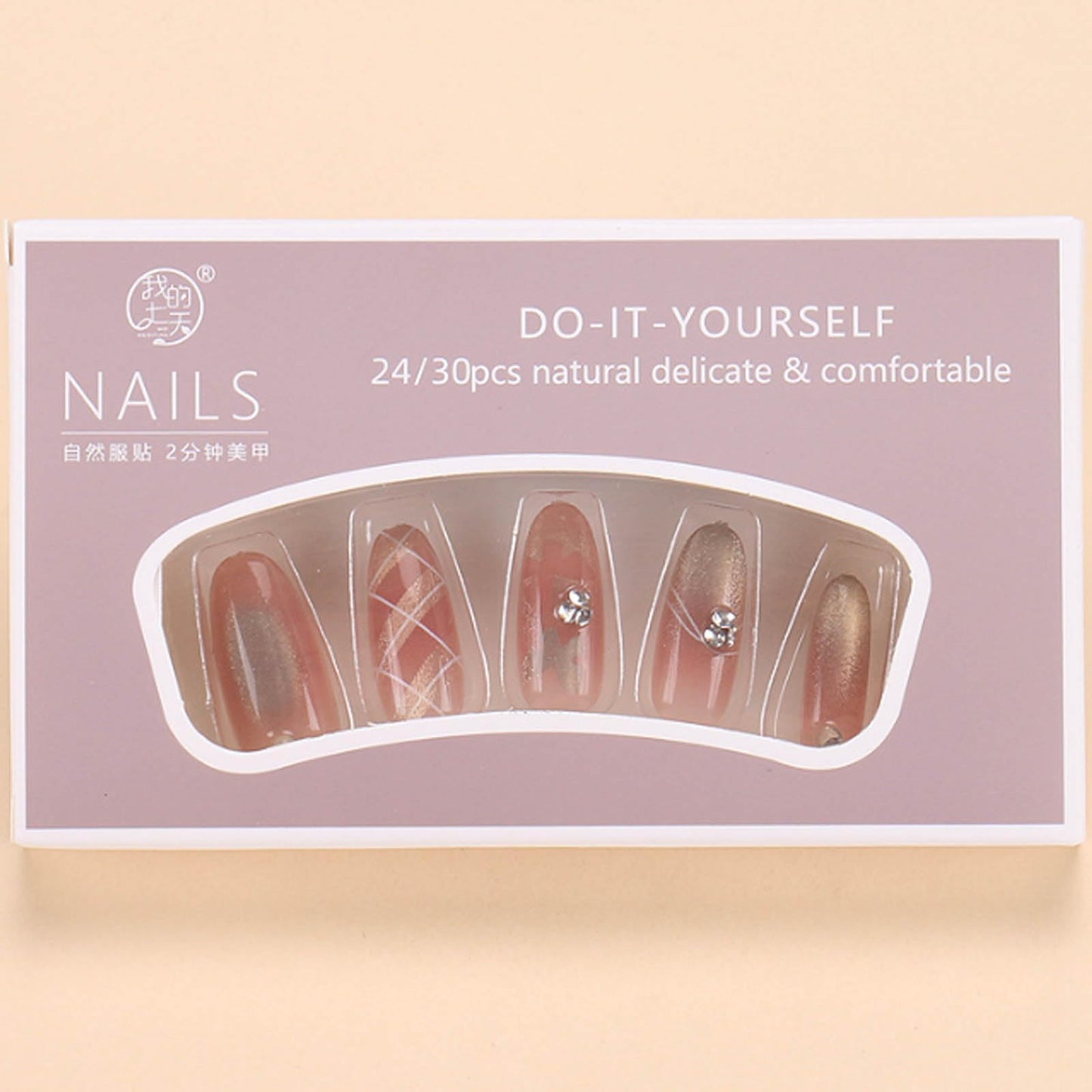 Hkanlre Bling Fake Nails Tips Lattice Press on Nails Full Cover False Cat Eyes Nails Medium for Women 24PCS