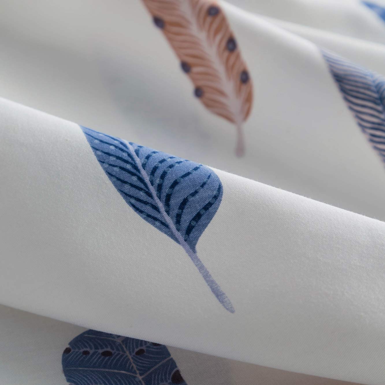 SUSYBAO Bohemian Feather Duvet Cover Queen 100% Cotton 3 Pcs Set 1 Blue Brown Boho Duvet Cover with Zipper Ties 2 Pillowcases Abstract Aesthetic Orange Bird Plume Print Bedding Set Soft