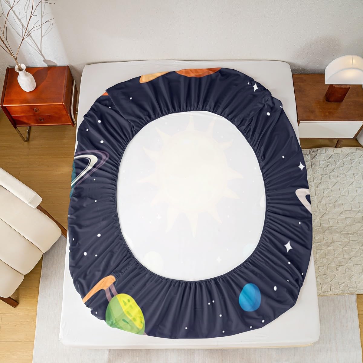 Erosebridal Planets of Solar System Sheet Set Mercury Earth Mars Neptune Saturn Jupiter Fitted Sheet for Kids Teens Adults Bed Décor Universe Space Galaxy Starry Sky Bedding Set Twin