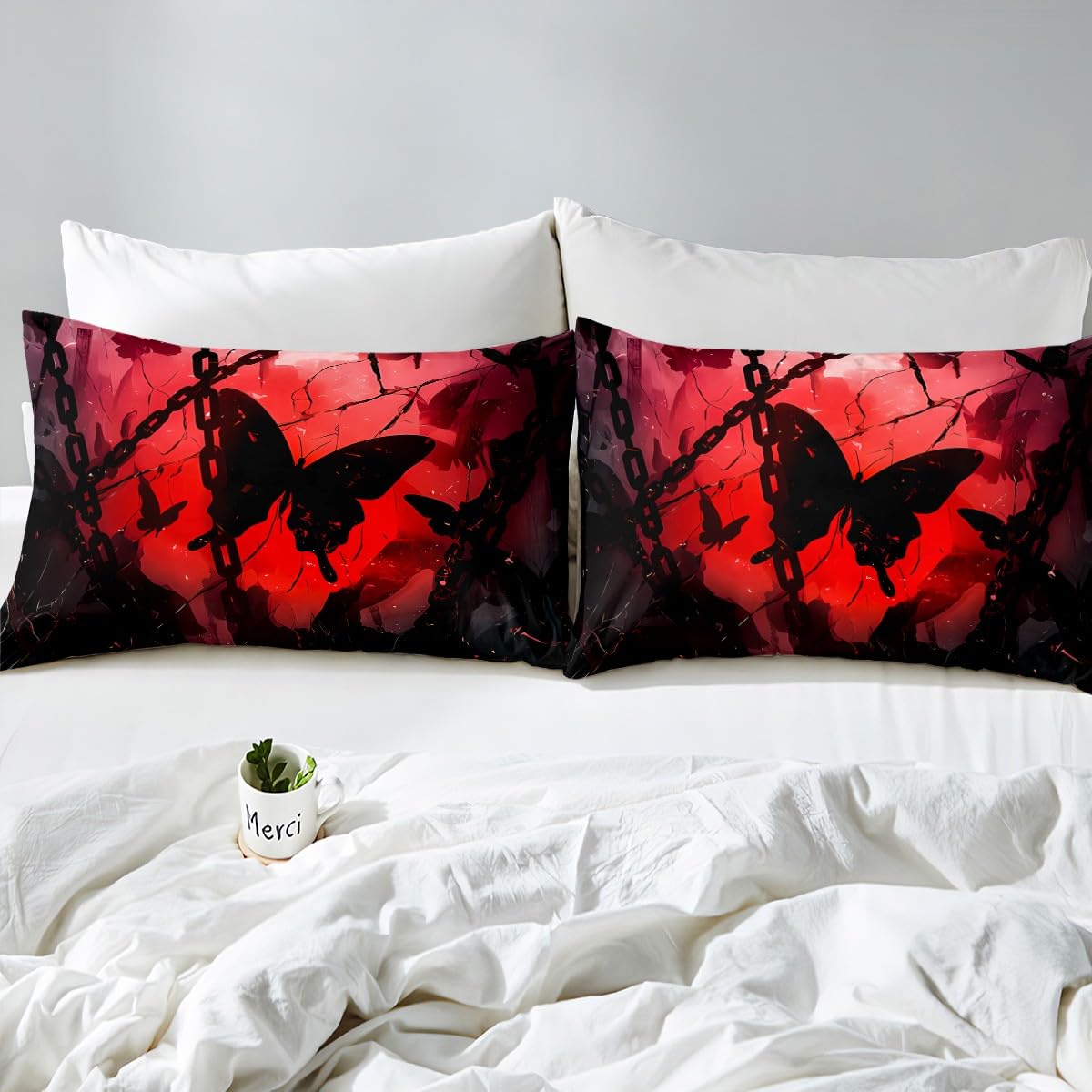 Feelyou Boys Girls Valentine's Day Bedding Set Full Size, Butterfly Bed Sheet Set Glitter Fitted Sheet Kids Romantic Teens Bed Cover Bedroom Decor Bed Set 3Pcs (No Flat Sheet)