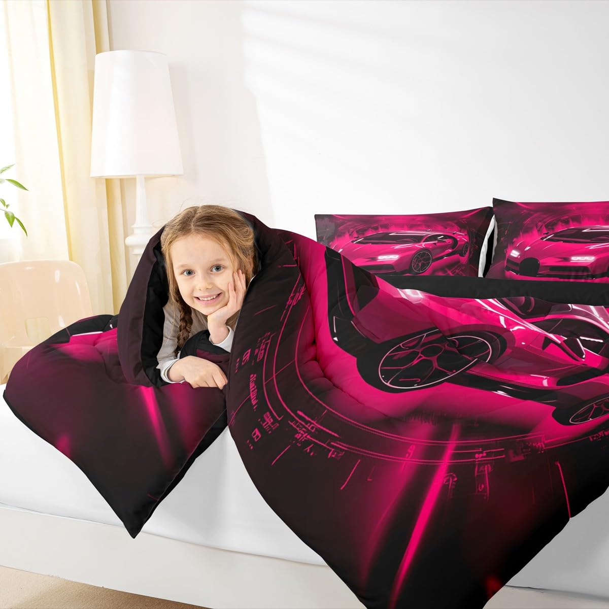 jejeloiu Boys Racing Car Bedding Set Soft for Boys Girls, Race car Comforter Set Twin Size Automobile Duvet Quilt Microfiber Extreme Sports Bedroom Decor 2 Pcs with 1 Pillow Cases