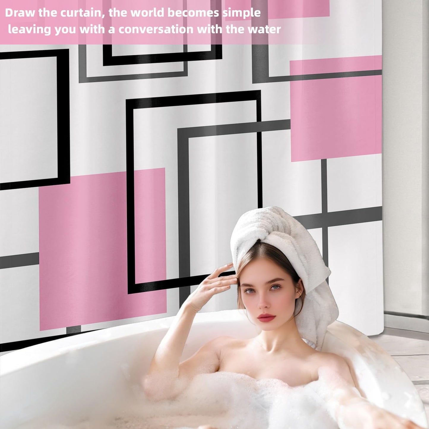Yieldeer Light Pink Geometric Shower Curtain, 70 x 72 Inch