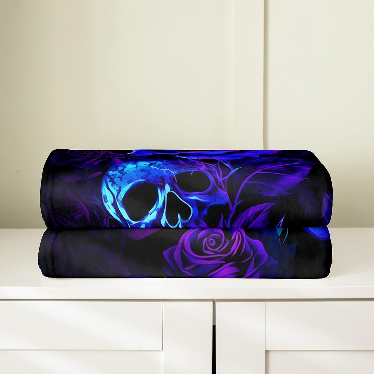 Feelyou Sugar Skull Fuzzy Blanket Queen 90"x90" Purple Blue Rose for Sofa Couch Teens Toddler Flannel Fleece Throw Blanket Gothic Skull All Season Bed Blanket Scary Plush Blanket