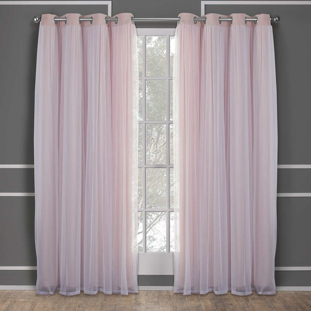 TOWN & COUNTRY LUXE Talia Double Layer Indoor Curtains, Sheer and Room Darkening Blackout, Grommet Top, Energy Efficient, 2-Pack Set, 52"x84", Rose Blush