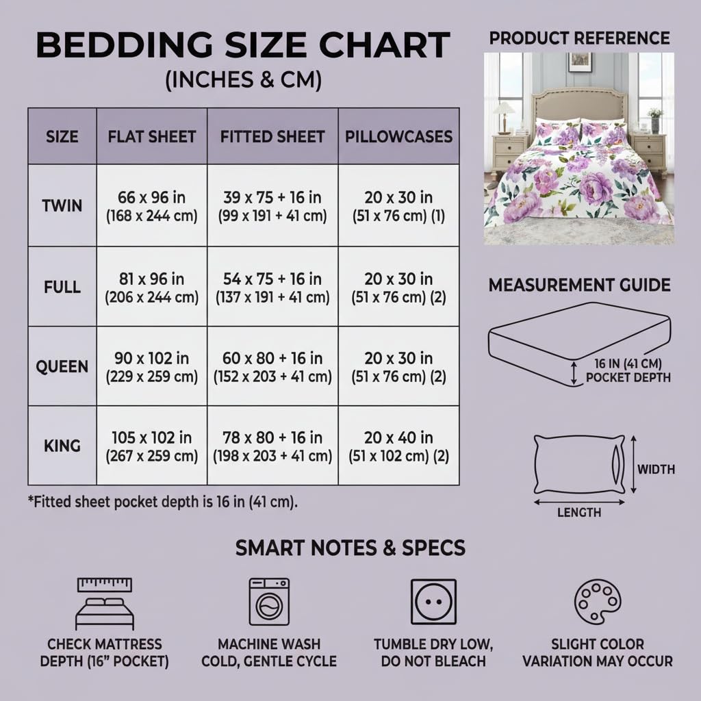 YIYEA Floral Sheets Queen Size, Premium Double Brushed Microfiber Bed Sheet Set for All Season, Soft Breathable, 16" Deep Pocket, Shrinkage and Fade Resistant, 4PC, Queen
