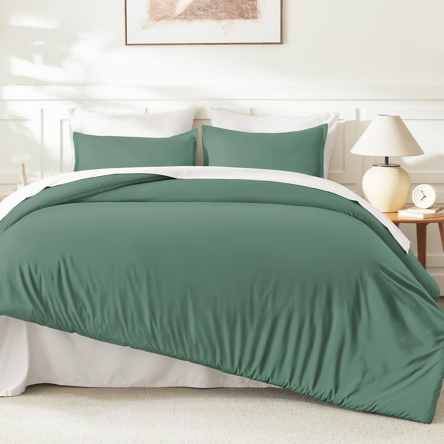Litanika Comforters King Size Haze Green, 3 Pieces Lightweight Solid Bedding Set & Collections, All Season Fluffy Bed Set (104x90 Inches Comforter & 2 Pillowcases)