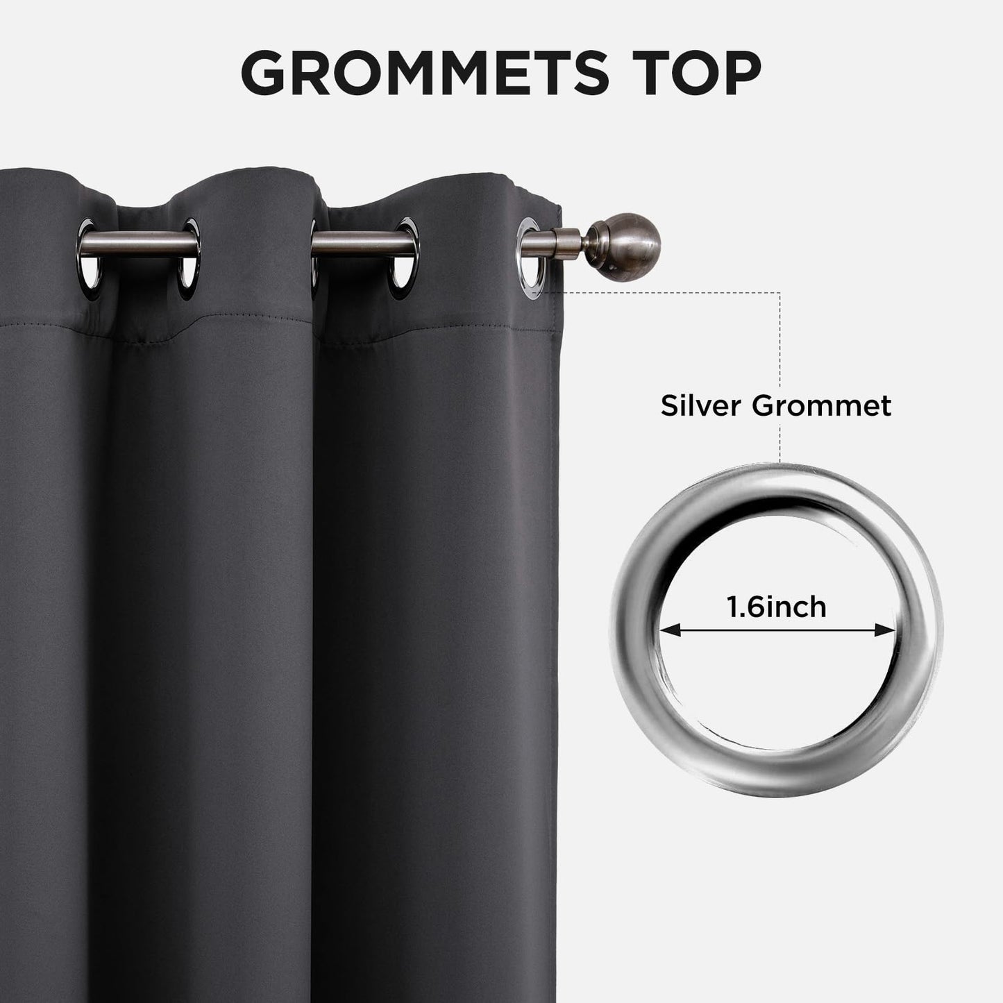 Joydeco Grey Curtains 84 Inch Long, Room Divider Blackout Curtains for Bedroom with Grommets, Thermal Insulated, Noise Reducing Room Darkening Black Out Drapes for Bedroom Living Room Window, 2 Panels