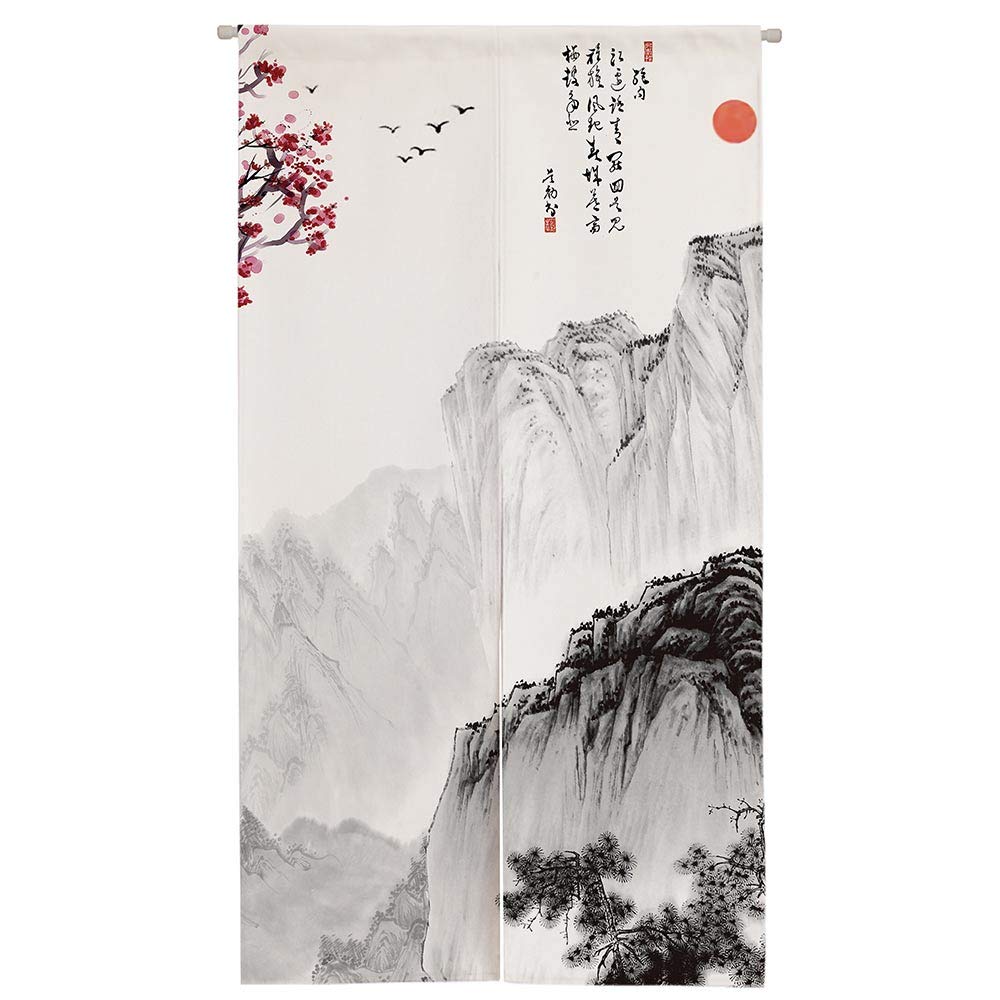 Ofat Home Chinese Ink Landscape Noren Curtain 33.5" x 59"