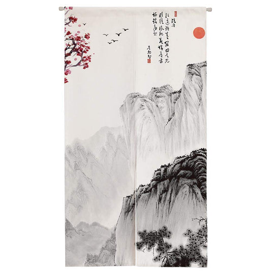 Ofat Home Chinese Ink Landscape Noren Curtain 33.5" x 59"