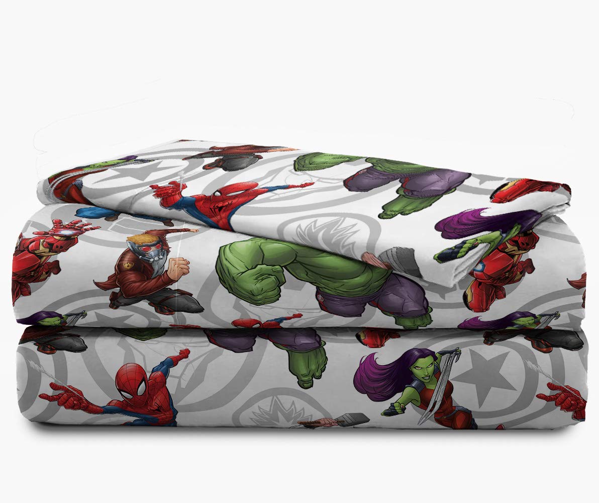 Jay Franco Kids Sheet Set with Fitted, Flat Sheets & Pillow Cover - Ultra-Soft Bedding with Pillowcase for Room Decor, Multi - Avengers, 3 Piece Twin