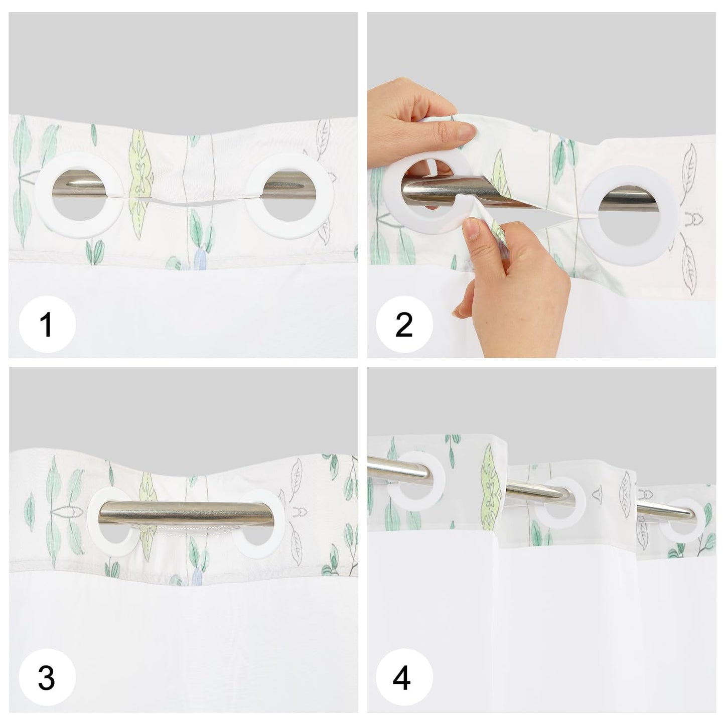 NAEMBCU No Hook Floral Shower Curtain with Snap in Liner 71x74 Inch