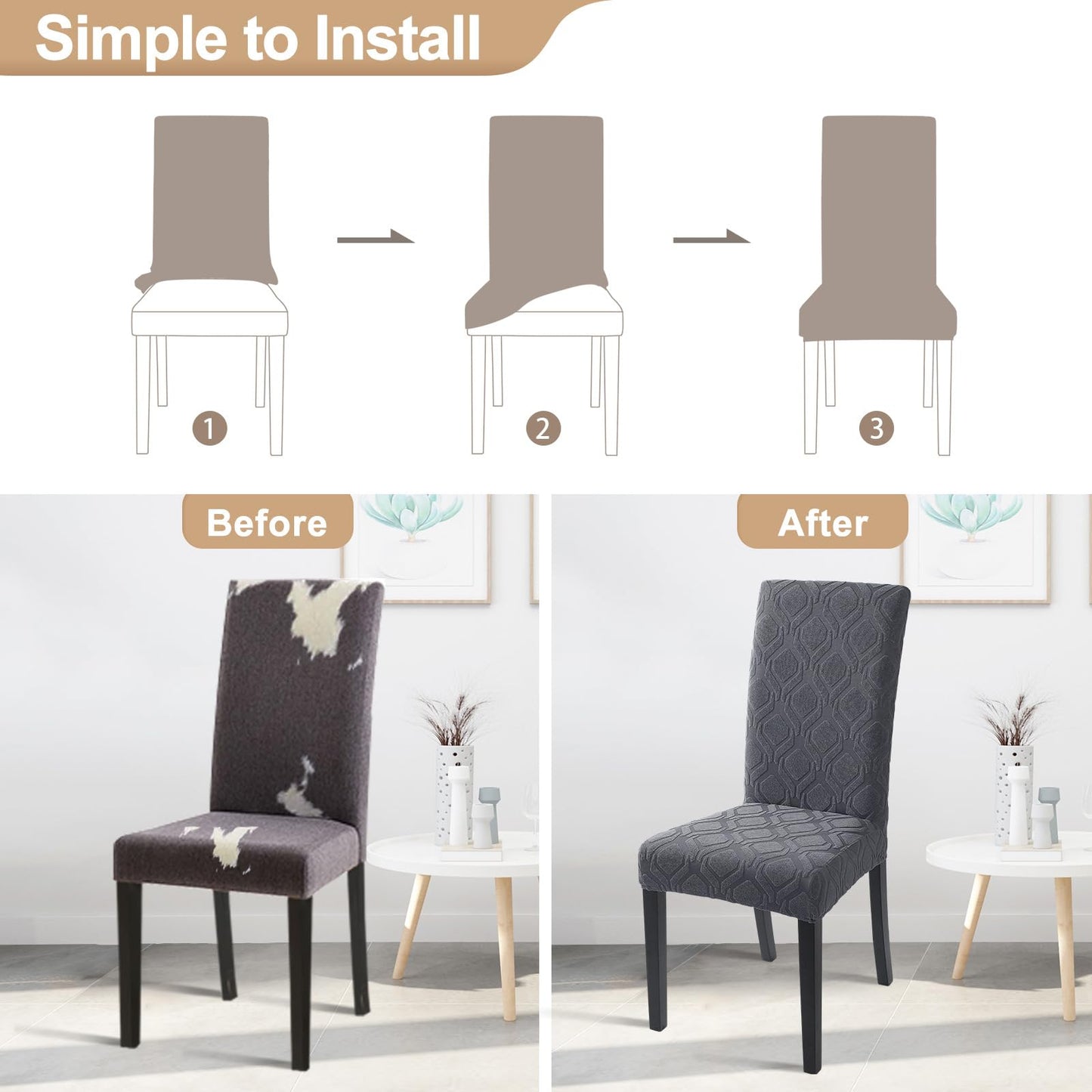 SearchI Dining Room Chair Covers Set of 4, Stretch Jacquard Parsons Chair Slipcovers Spandex Removable Washable Kitchen Chair Protector Cover for Dining Room, Hotel, Ceremony (Grey)