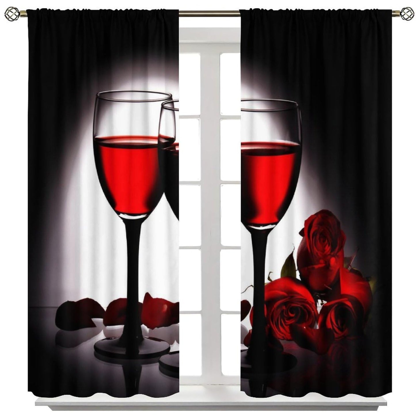 Nsbul Luxe Red Wine Rose Curtains, Romantic Valentine’s Dinner Vibe Rose Accents Passionate Window Drapes for Anniversary Date Night Bedroom Living Room Dining Decor, 42" W X 45" L (No Blackout)