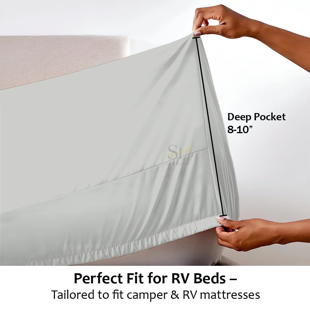 Shreem Linen Microfiber RV Sheet Sets, 48x75 3/4 Full Bunk, Light Grey Solid - Fits Mattresses up to 8 Inches Deep, 4 Piece RV Bed Sheets for Campers, Motorhomes, and Travel Trailers