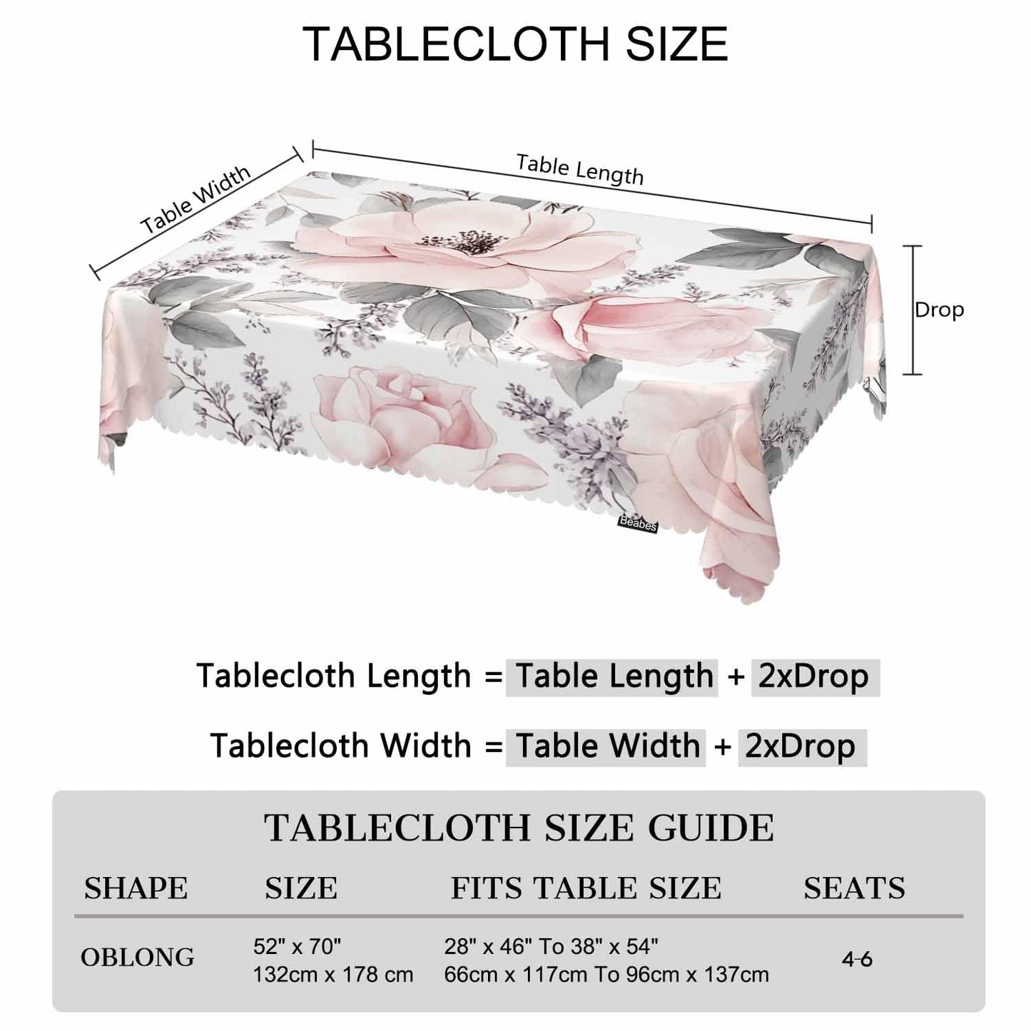 Beabes Rose Tablecloth for Rectangle Tables Bloom Rose Peony Flowers Picnic Table Cover Indoor and Outdoor Table Cloth Camping Tablecloths for Dinner Kitchen 52"X70" Pink