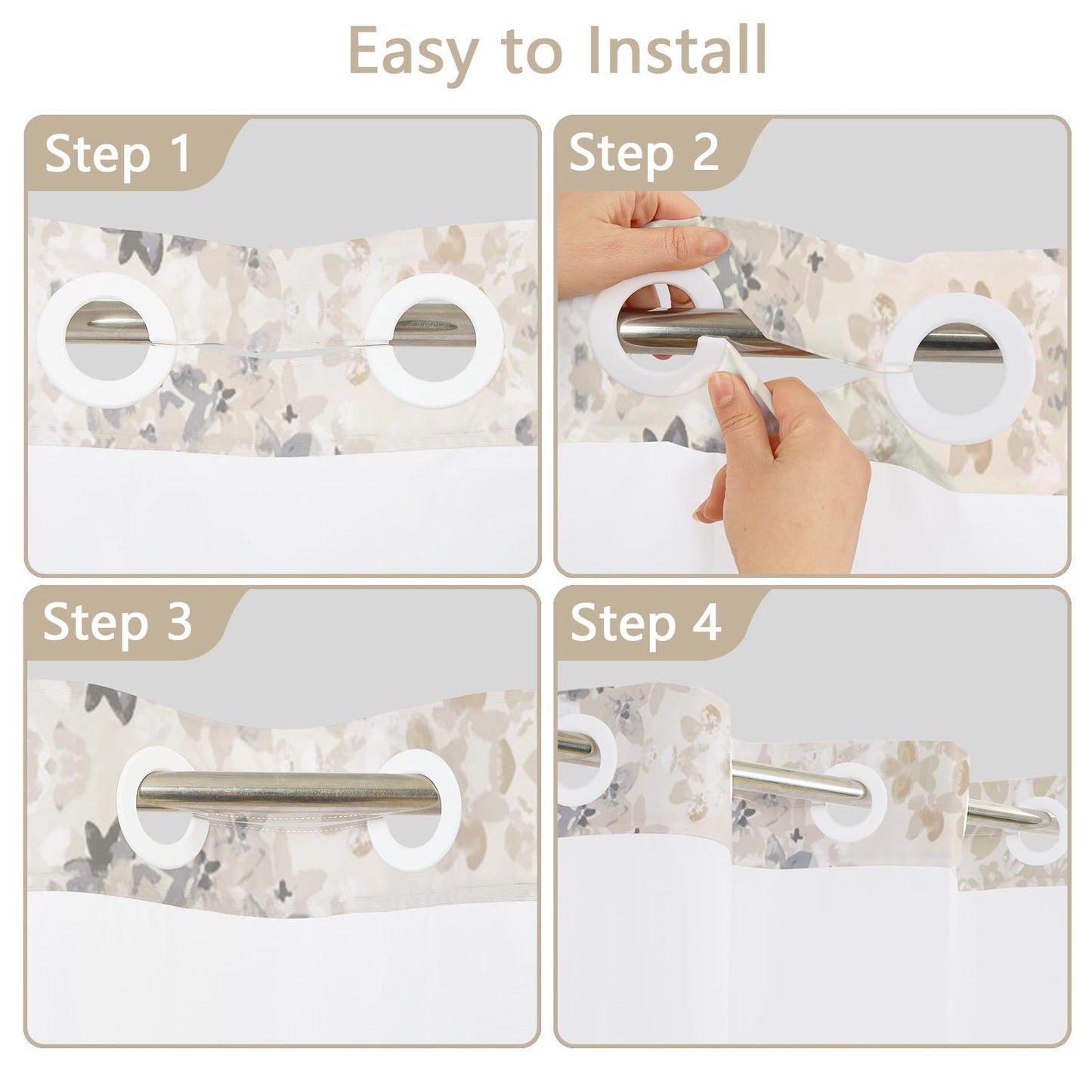 NAEMBCU Modern Floral Shower Curtain with Snap in Liner Waterproof