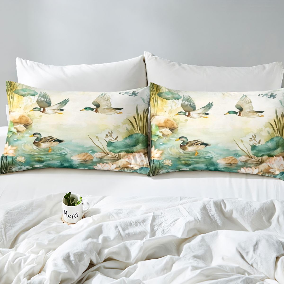 Erosebridal Wild Duck Sheet Set Full | Hunting Wild Animal Bed Sheets for Kids Boys Girls Natural Rustic Design Flat Fitted Sheet Lodge Cabin Farmhouse Sheets 3 Pcs
