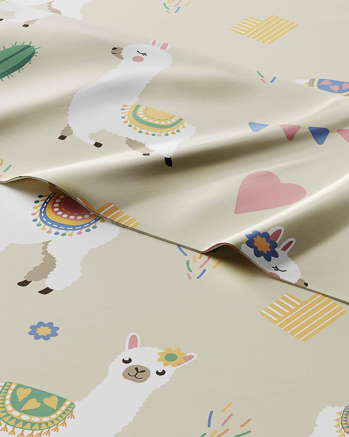 Kids Full Size Bed Sheet Set - 4 Piece Kids Loft Bed Sheets - Llama Alpaca Cactus Themed Bedding - Soft, Cute - Breathable and Machine Washable - Cute Animal Bed Set for Boys, Girls, Teens & Toddlers