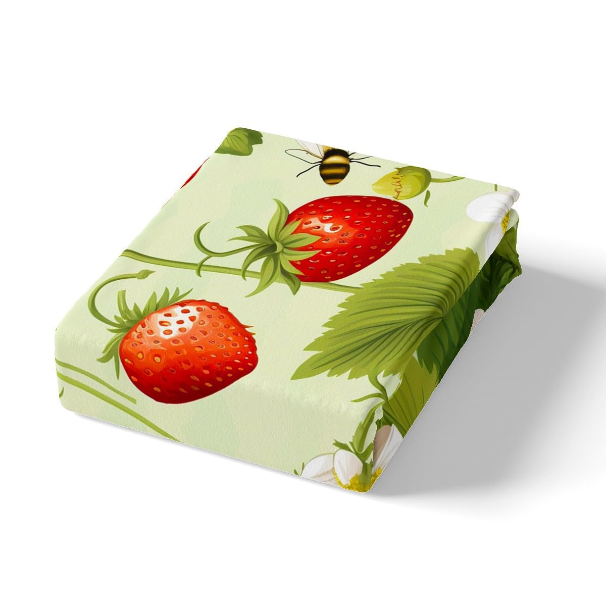 Feelyou Strawberry with Floral Bedding Fitted Sheet Fruit Bed Sheet Set for Kids Girls Botanical Flora Leaves Bedding Sheets Soft Bed Cover 1 Bed Sheet Set with 2 Pillowcases Full Size