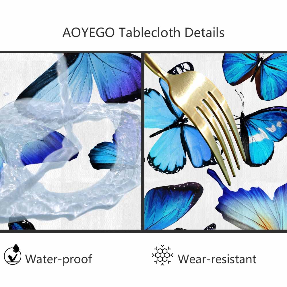 AOYEGO Blue Butterfly Table Cloth Animal Flying Freely Beautiful Wings Nature Elegant Round Tablecloth 60 Inch for Dining Room, Party, Banquet