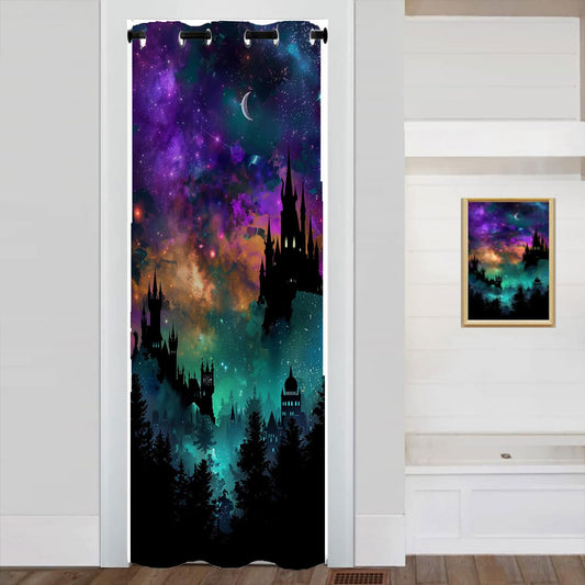 Chaohuan Starry Night Sky Doorway Curtain, Fantasy Castles Magic Enchanted Forest Closet Door Cover Curtain for Kids Boys Girls Teens Bedroom Living Room 1 Panel 34" W X 80" L